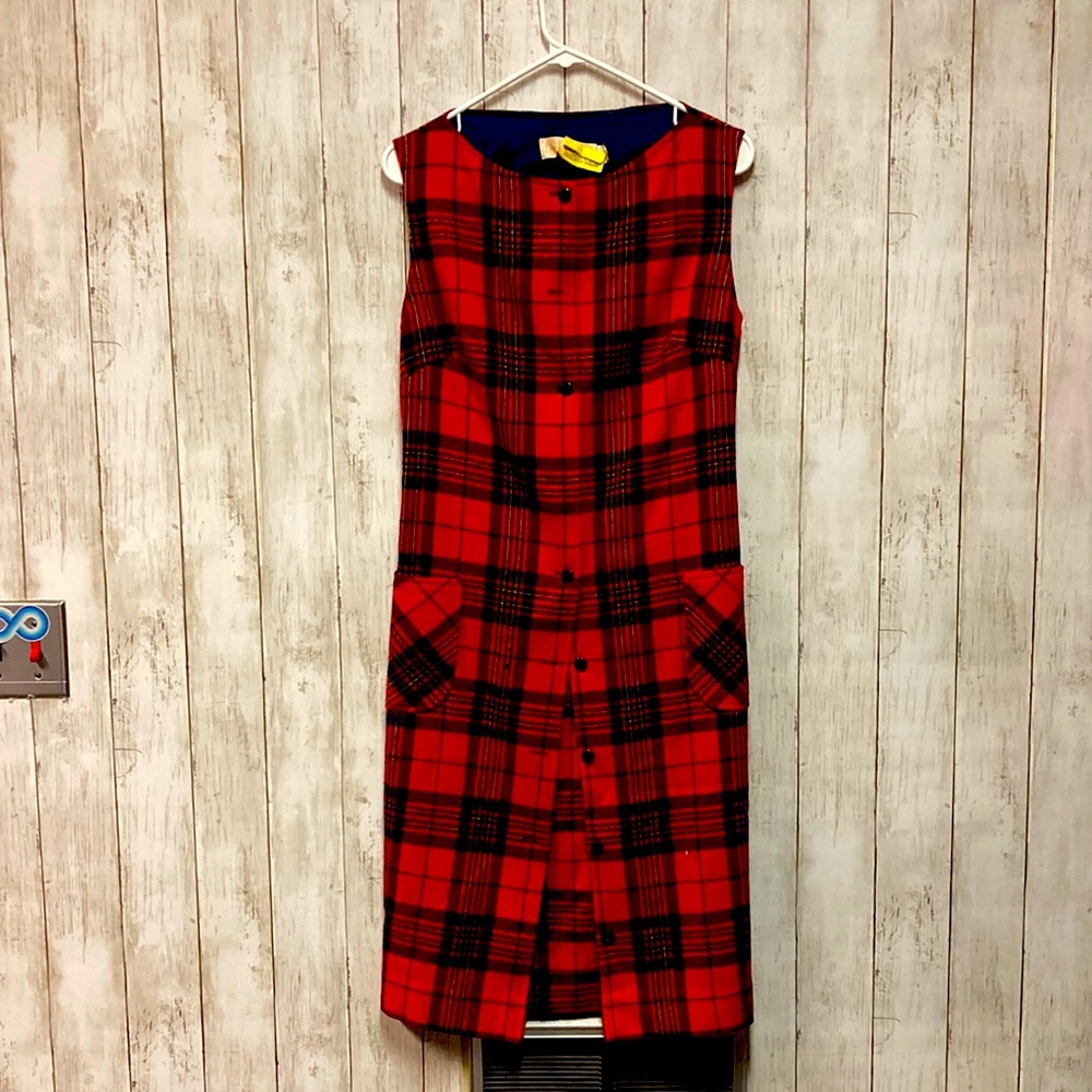 Vintage Pendleton Red Plaid Wool Dress with Pockets